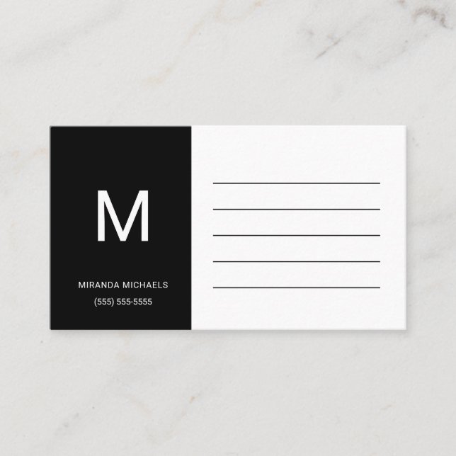 Minimal Black Initial Reminder Business Card (Front)