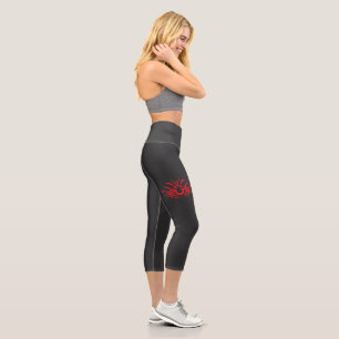 Minimal Black Ink Tattoo Style Artwork Capri Leggings