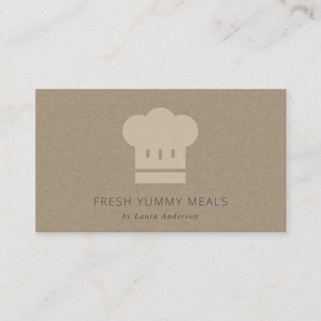 Minimal Black Kraft Modern Chef Hat Catering Business Card (Front)