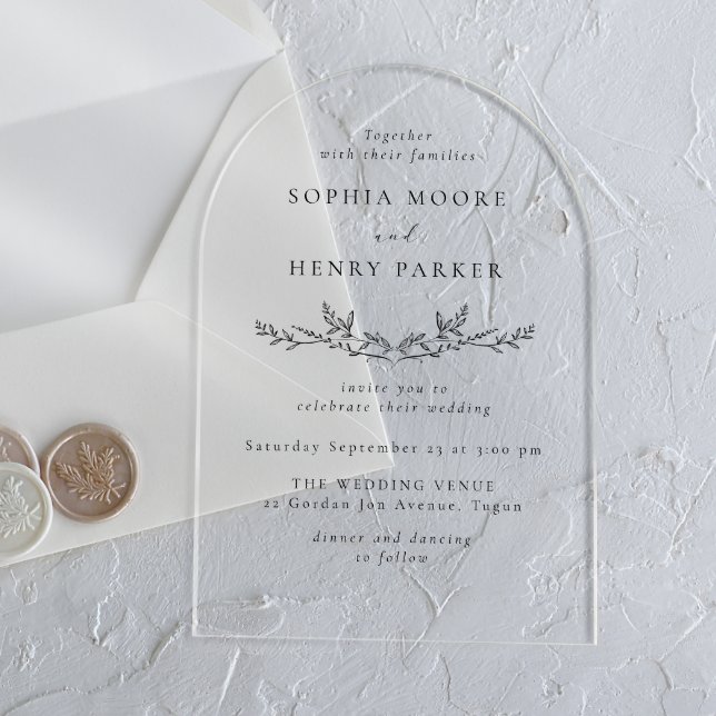 Minimal Black Line Art Wedding Arch Acrylic Invitations (Creator Uploaded)