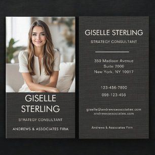 Minimal Black Linen Professional Photo Modern Business Card