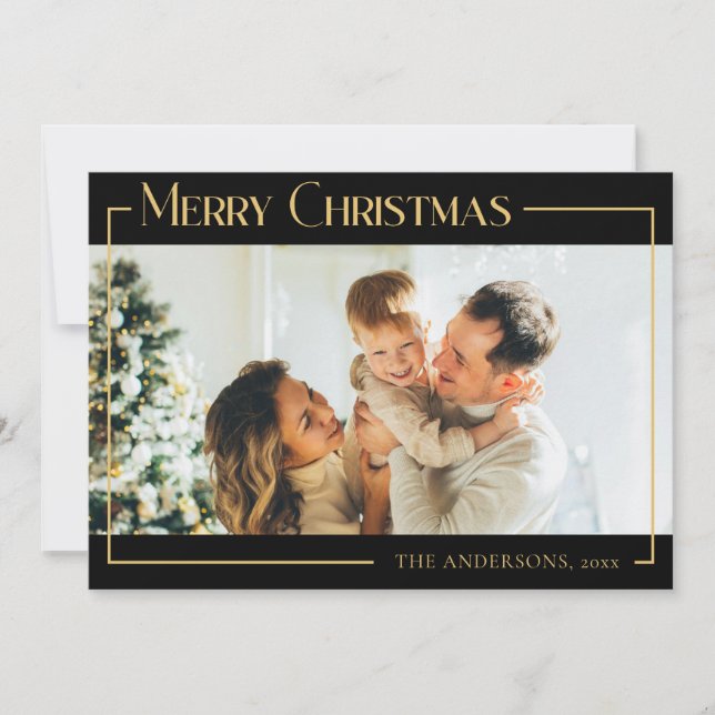 Minimal Black Modern Christmas Family Photo Holiday Card (Front)