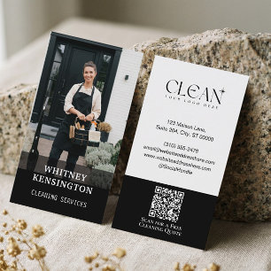 Minimal Black Modern Residential Cleaning Service Business Card