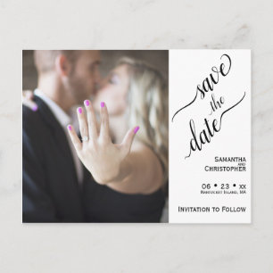 Minimal Black on White Wedding Save the Date Photo Postcard