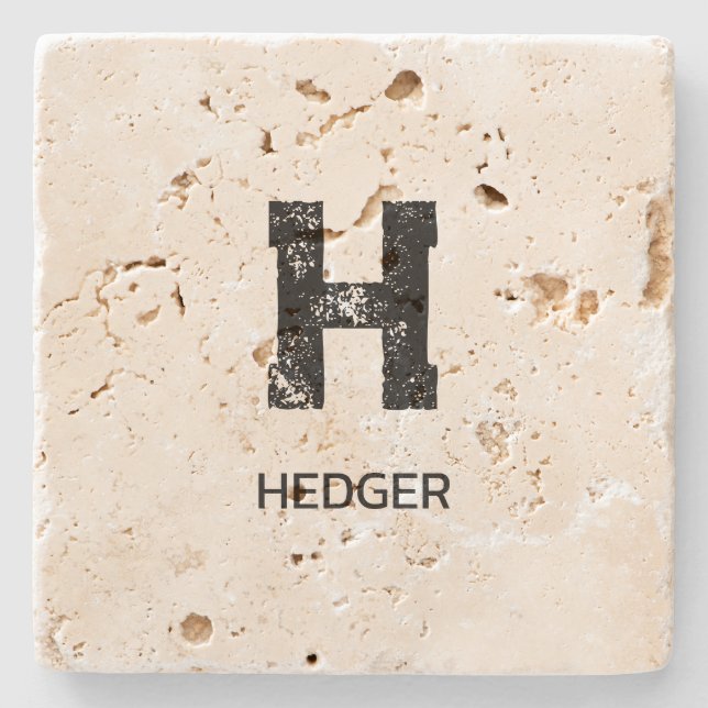 MINIMAL BLACK ONE LETTER MONOGRAM NAME TRAVERTINE STONE COASTER (Front)