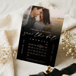 Minimal Black Photo Calendar Wedding Save the Date