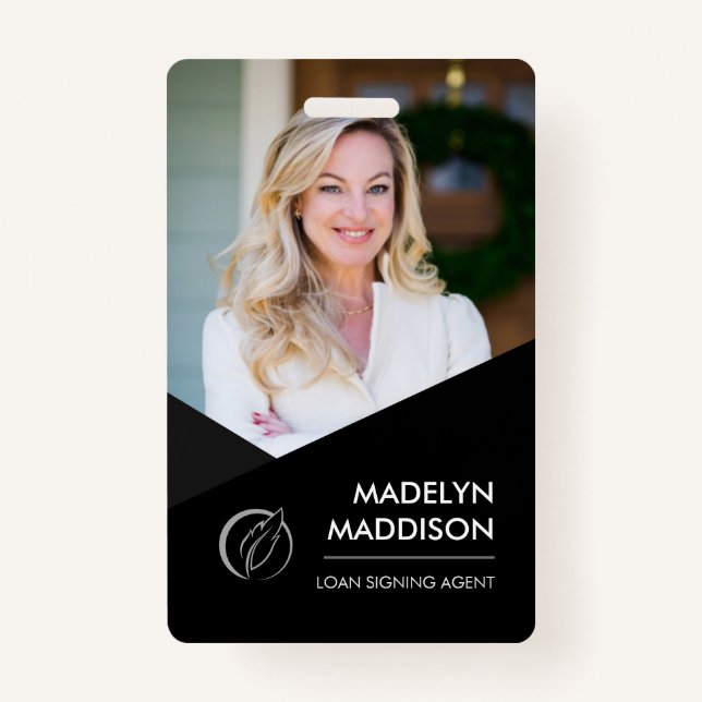 Minimal Black Photo Notary Signing Agent Badge ID Badge (Front)