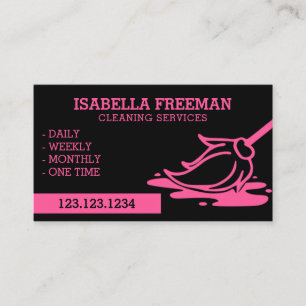 Minimal Black & Pink Maid House Cleaning Service Business Card