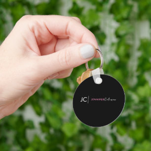Minimal Black Pink Monogram Professional Branding Key Ring