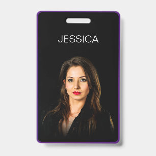 Minimal Black Purple Corporate Employee Photo ID Badge