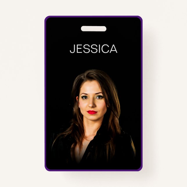 Minimal Black Purple Corporate Employee Photo ID ID Badge (Front)