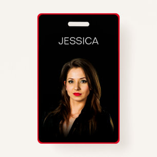Minimal Black Red Corporate Employee Photo ID ID Badge