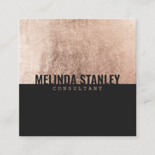 Minimal black rose gold foil elegant colour block square business card