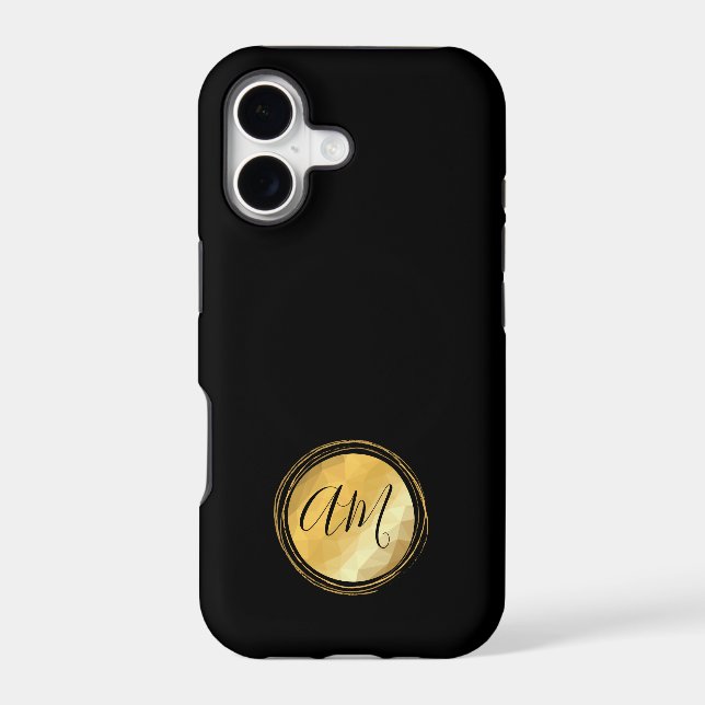 Minimal black round golden frame monogram  (Back)