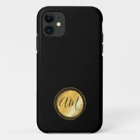 Minimal black round golden frame monogram
