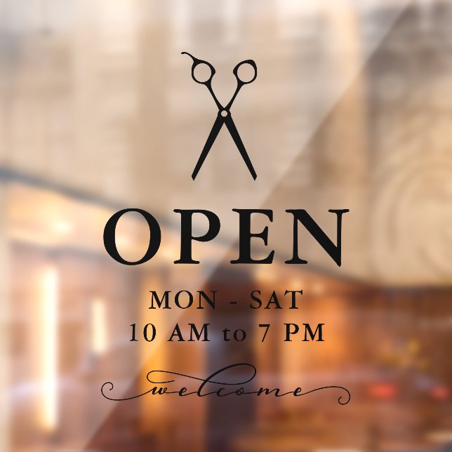 Minimal Black Scissors Welcome Open Hours Window Cling (Sheet 2)