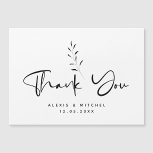 Minimal Black Script Botanical Thank You Card