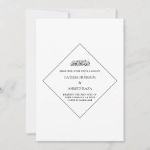 Minimal Black Script Diamond Frame Muslim Wedding Invitation