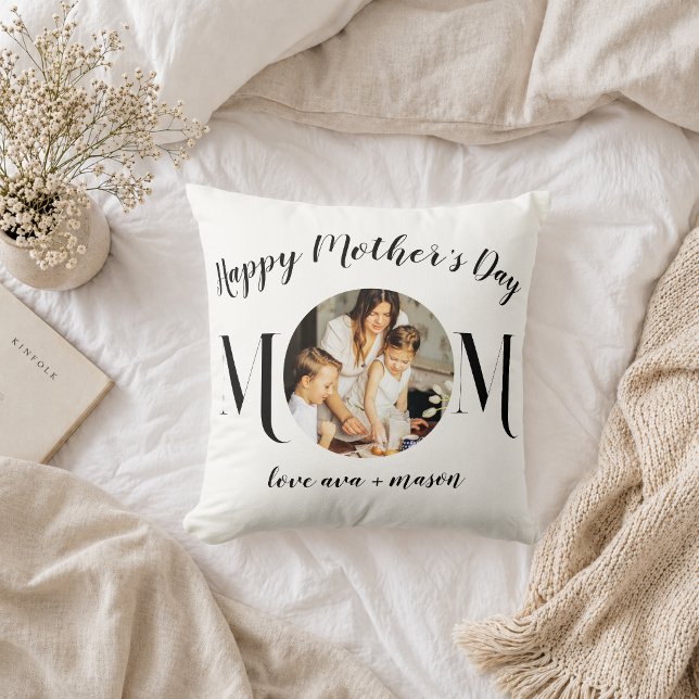 Minimal Black Script Mother's Day Photo Throw Cushion (Creator Uploaded)