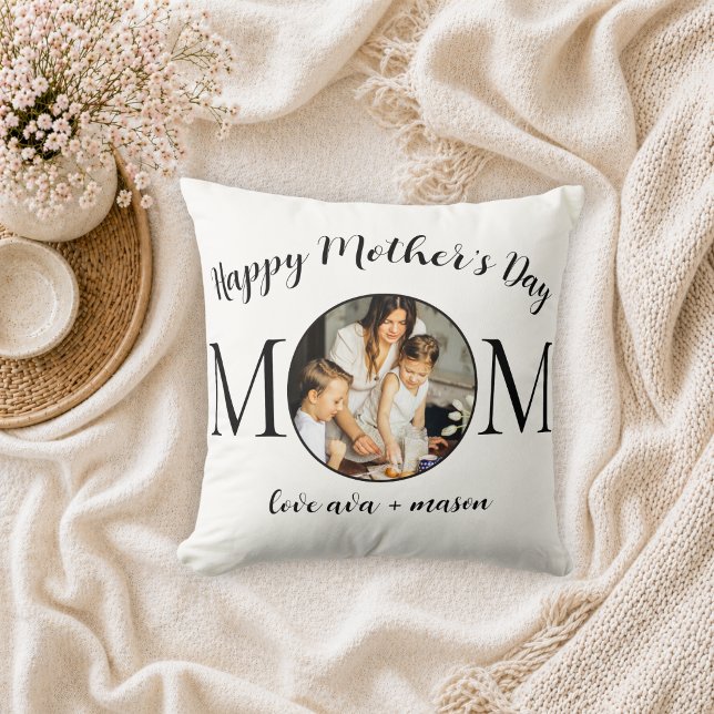 Minimal Black Script Mother's Day Photo Throw Cushion (Creator Uploaded)