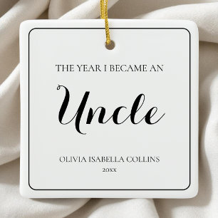 Minimal Black Script Simple First Christmas Uncle Ceramic Ornament