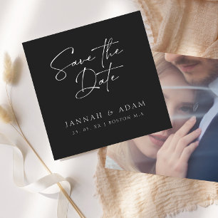Minimal Black Script Typography Photo Wedding Save The Date