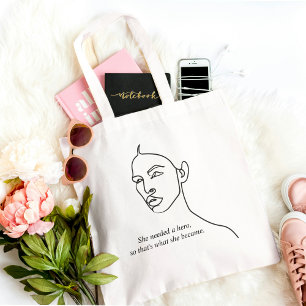 Minimal Black She Became A Hero Inspiration Girl  Tote Bag