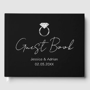 Minimal Black Silver Diamond Ring Wedding Guest Book