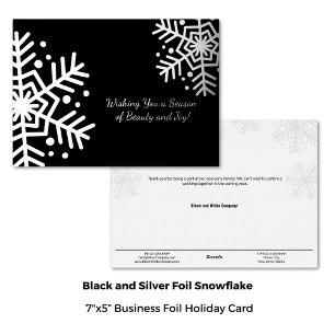 Minimal Black Silver Winter Snowflake Business  Foil Holiday Card