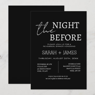 Minimal Black the Night Before Rehearsal Dinner  Invitation