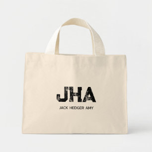 MINIMAL BLACK THREE LETTER MONOGRAM NAME NATURAL MINI TOTE BAG