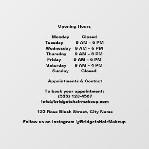Minimal Black Transparent salon Opening Hours Window Cling