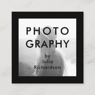 Minimal Black Two Photos for Photographers Square Business Card