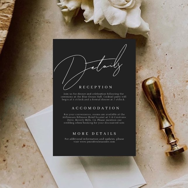 Minimal Black Wedding Details Enclosure Card (Minimal Black Wedding Details Enclosure Card)