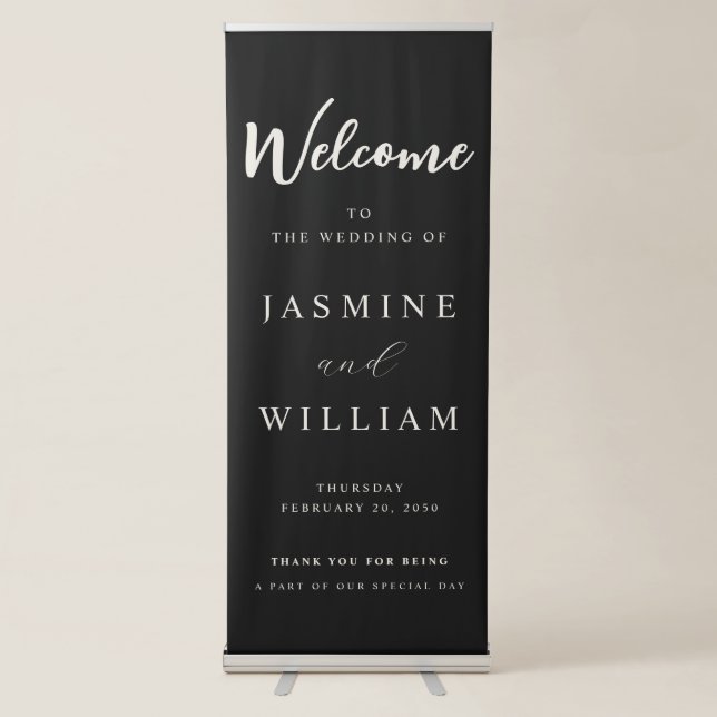 Minimal Black Wedding Welcome Retractable Banner (Front)