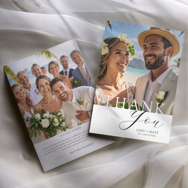 Minimal black & White 2 Photo Wedding Thank You Card (Creator Uploaded)