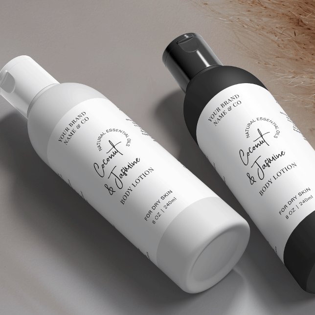 Minimal Black White 8 OZ Cosmo Spray Bottle Label (Minimalist modern cosmetic bottle wrapper label with fully editable text and colors)