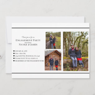 Minimal Black & White Add Your Photos Engagement Invitation