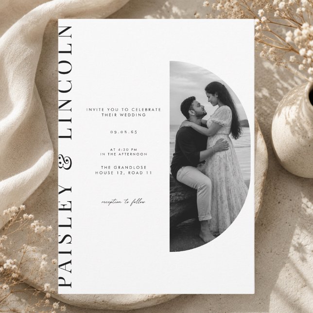 Minimal Black & White Arch Photo Wedding Invitation (Creator Uploaded)