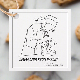 Minimal Black & White Baked Goods Typography Favour Tags