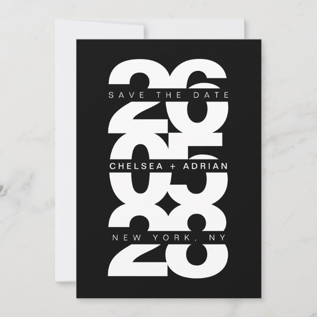 Minimal Black White Bold Typography Wedding Save The Date (Front)
