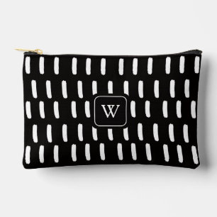 Minimal Black White Brush Strokes Monogram Initial Accessory Pouch