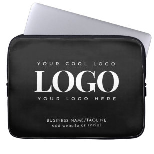 Minimal Black & White Business Company Custom Logo Laptop Sleeve