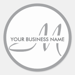 Minimal Black White Business Monogram Custom Logo Classic Round Sticker