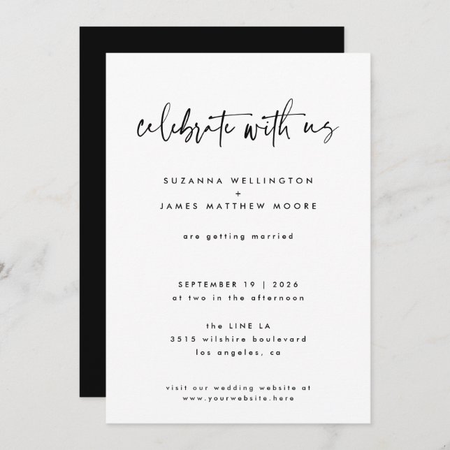 Minimal Black White Calligraphy Script Wedding Invitation (Front/Back)