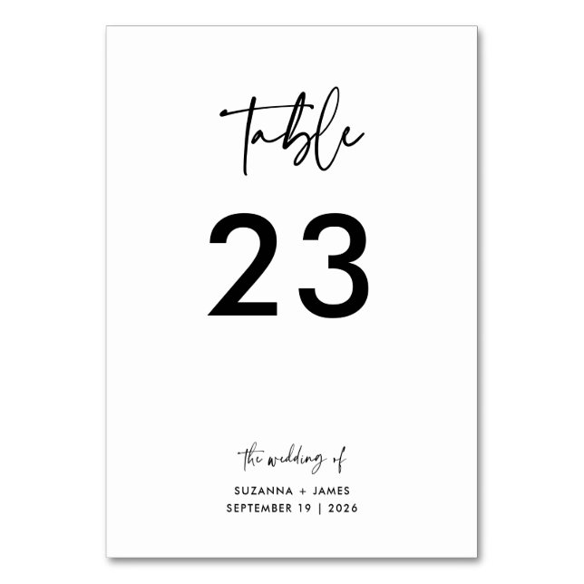 Minimal Black White Calligraphy Script Wedding   Table Number (Front)