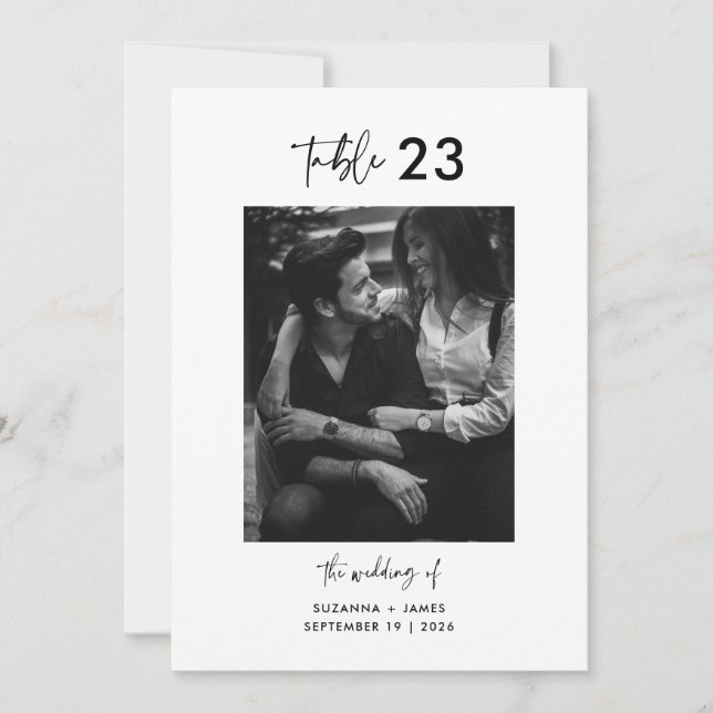 Minimal Black White Calligraphy Table Number card (Front)