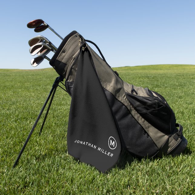 Minimal Black White Classic Monogram Golf Towel (Green)