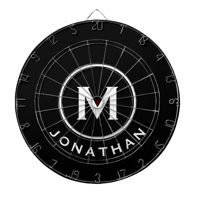 Minimal Black White Classic Monogram Name Dartboard (Front)