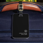Minimal Black White Classic Monogrammed Luggage Tag<br><div class="desc">Modern luggage tag design features a black background,  with your monogram initial and name in white a simple stylish professional look.</div>